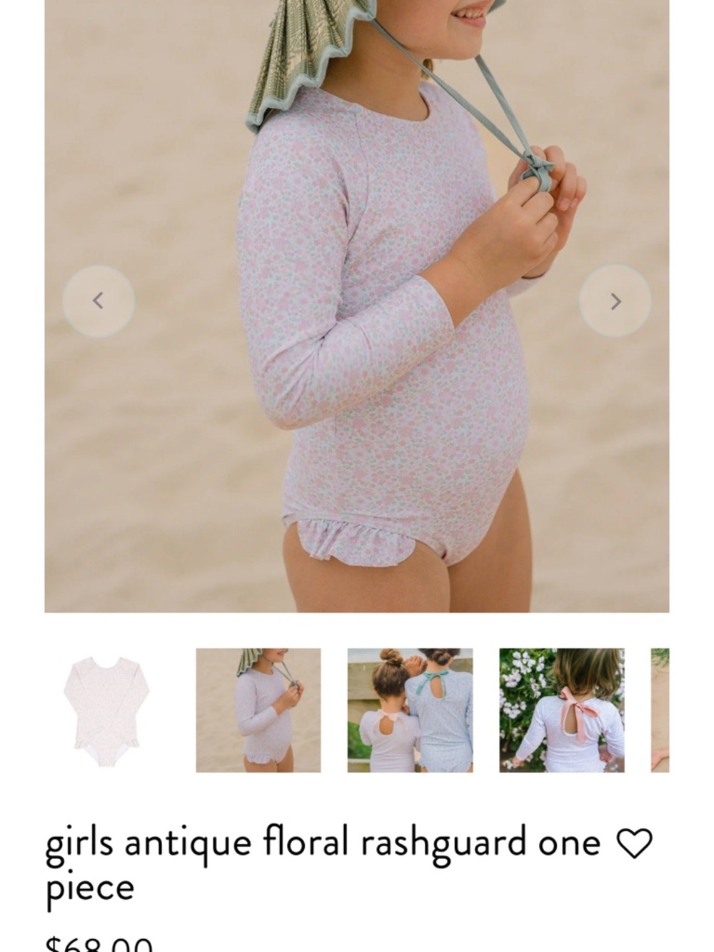 Girls Floral Long Sleeve Rashguard One-Piece - Light Pink
